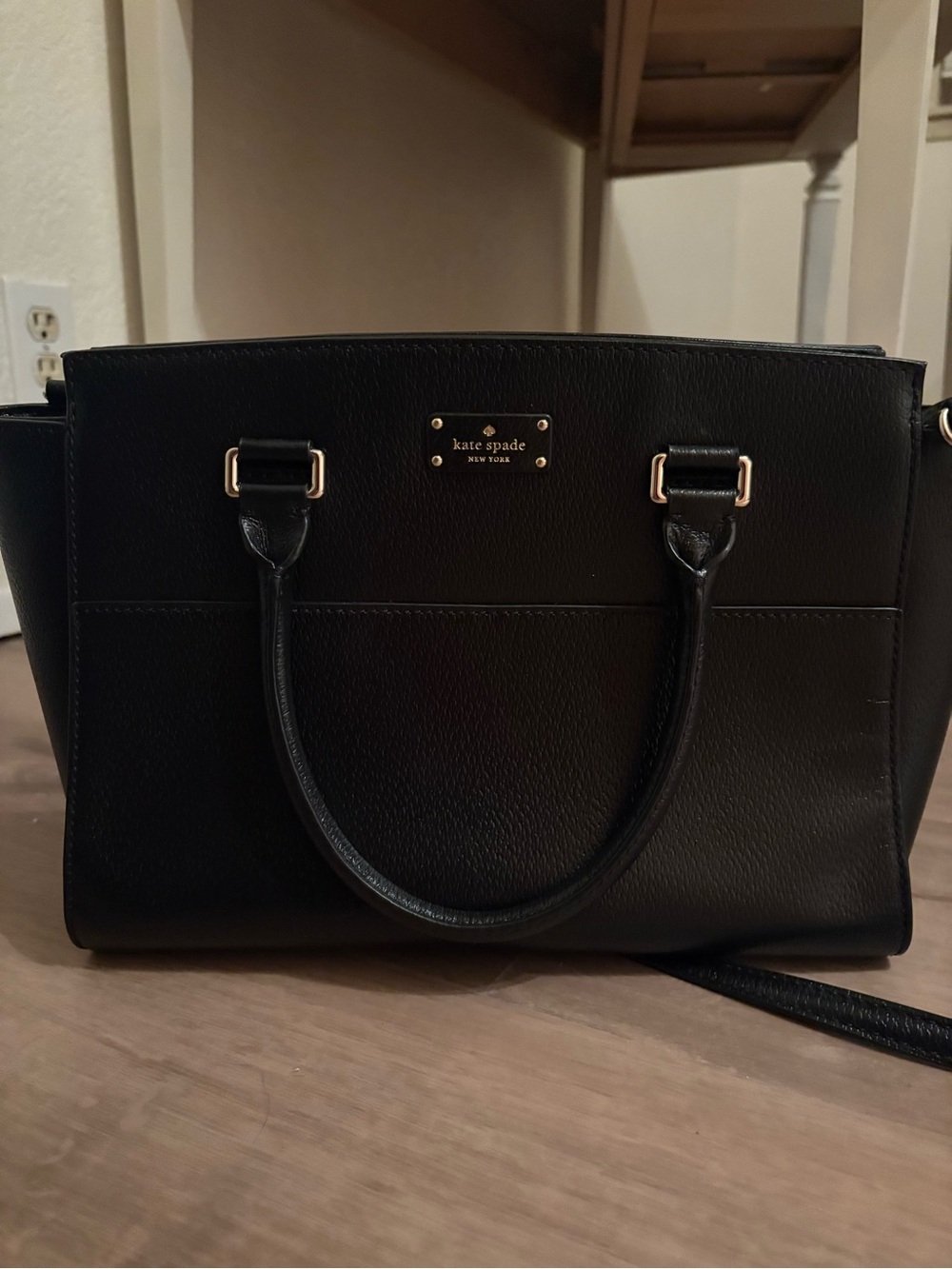 kate spade Black Leather Satchel with Gold Hardware